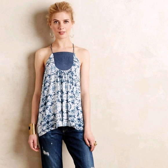 Anthropologie One September | Anza Blue Shibori Tie Dye Spaghetti Strap Tank Top - Picture 8 of 8